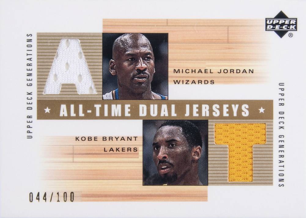2002 Upper Deck Generations All-Time Dual Jersey Michael Jordan/Kobe Bryant #MJKBJ Basketball Card