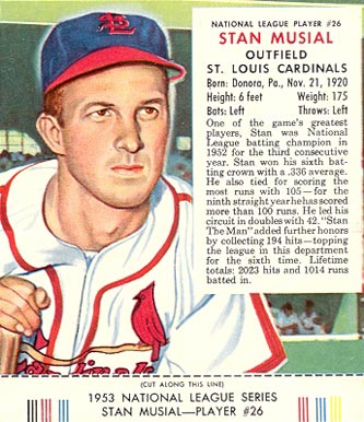 1953 Red Man Tobacco Stan Musial #26 Baseball Card