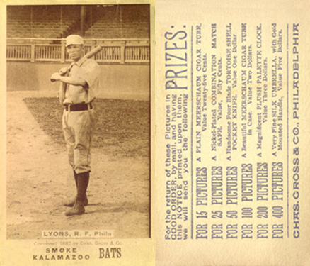 1887 Kalamazoo Bats Lyons, R.F. Phila # Baseball Card