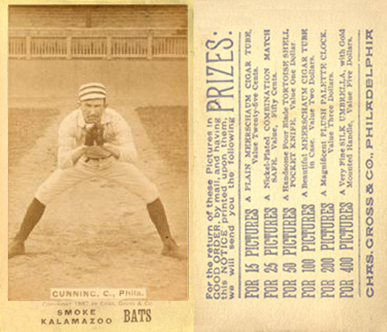 1887 Kalamazoo Bats Gunning, C., Phila. # Baseball Card