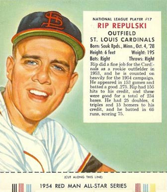 1954 Red Man Tobacco Rip Repulski #17 Baseball Card