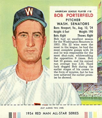 1954 Red Man Tobacco Bob Porterfield #18 Baseball Card