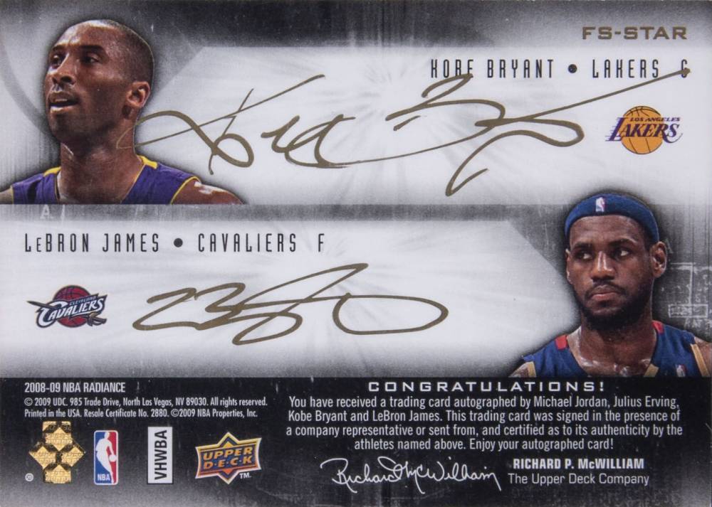 2008 Upper Deck Radiance Four Star Autographs Michael Jordan/Julius Erving/Kobe Bryant/LeBron James #FSSTAR Basketball Card