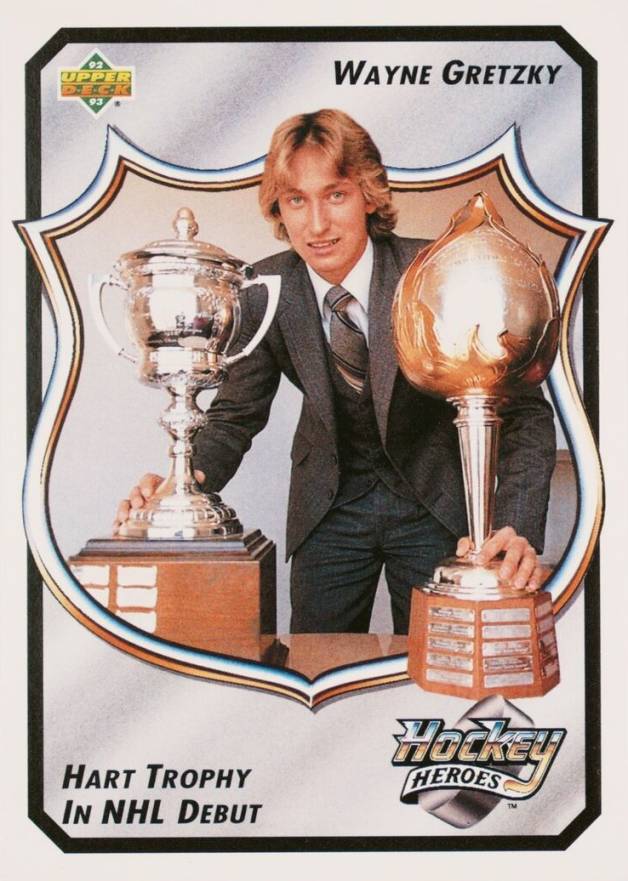 1992 Upper Deck Wayne Gretzky Heroes Hart Trophy in NHL Debut #12 Hockey Card