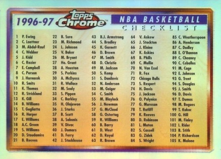 1996 Topps Chrome Checklist #1-220 #111 Basketball Card