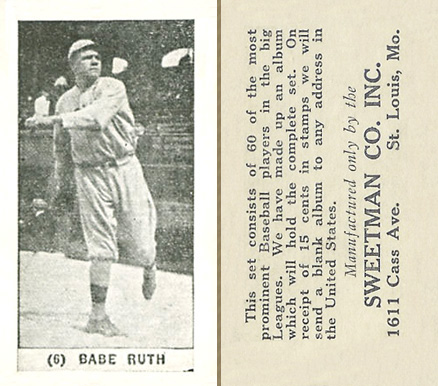 1928 Sweetman Babe Ruth #6 Baseball Card