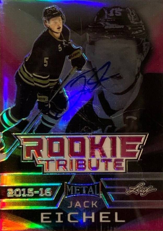 2017 Leaf Metal Sports Heroes Flashback Tribute Metal Autographs Jack Eichel #RTJE5 Hockey Card