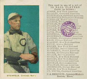 1909 C. A. Briggs Color Steinfeld, Chicago, Nat'l # Baseball Card