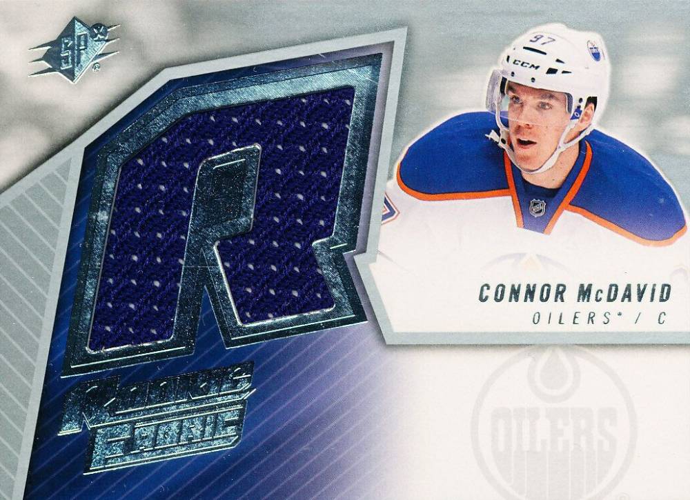 2015 SPx 2005-06 Retro Rookie Fabric Connor McDavid #CM Hockey Card