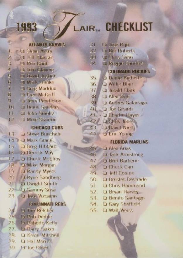 1993 Flair Checklist 1-108 #298 Baseball Card