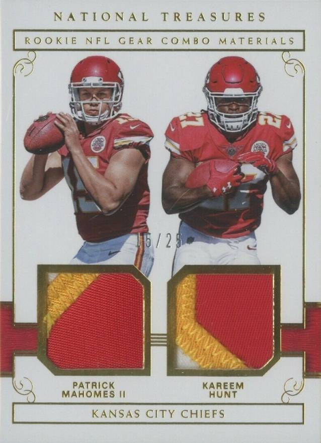 2017 Panini National Treasures Rookie NFL Gear Combo Materials Kareem Hunt/Patrick Mahomes II #21 Football Card