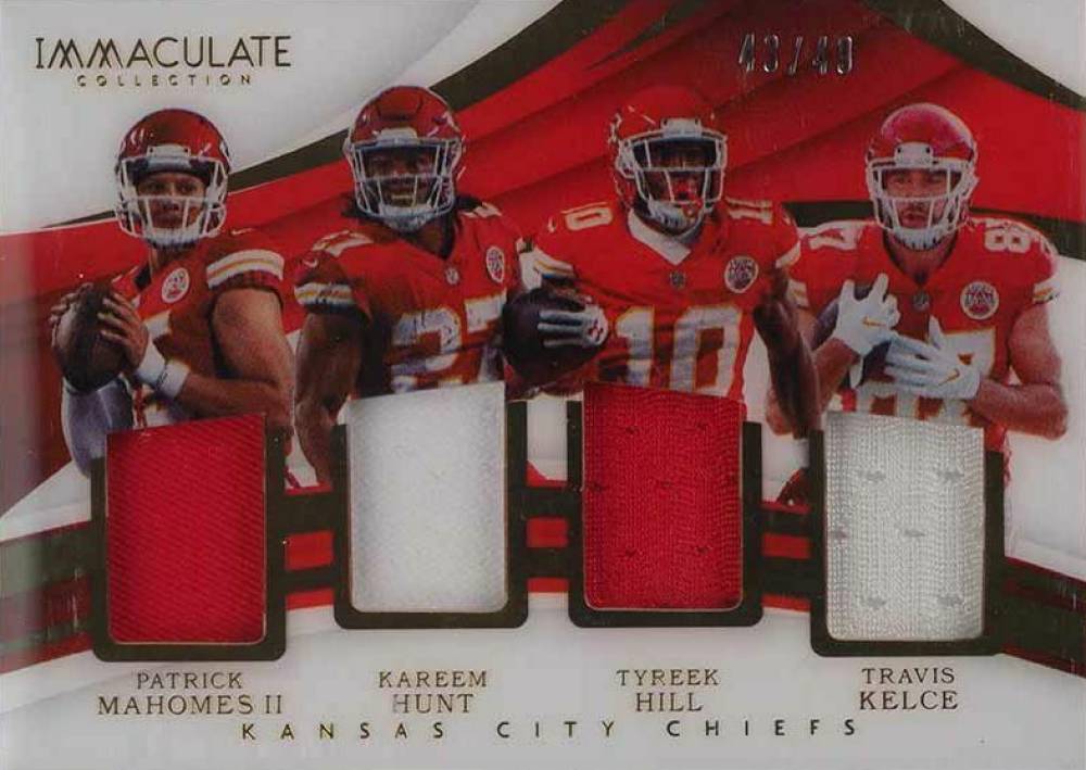 2018 Panini Immaculate Collection Immaculate Quad Jerseys Kareem Hunt/Patrick Mahomes II/Travis Kelce/Tyreek Hill #QU-3 Football Card