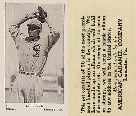 1927 American Caramel--Series of 60 E.T. Cox #5 Baseball Card