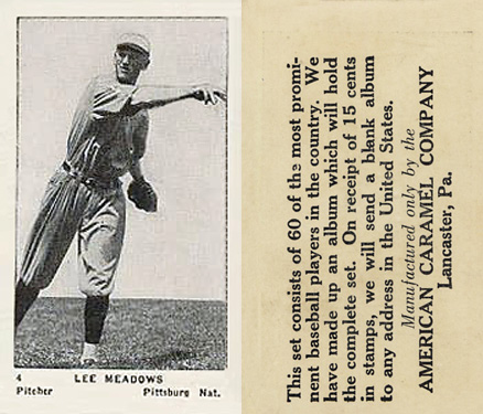 1927 American Caramel--Series of 60 Lee Meadows #4 Baseball Card