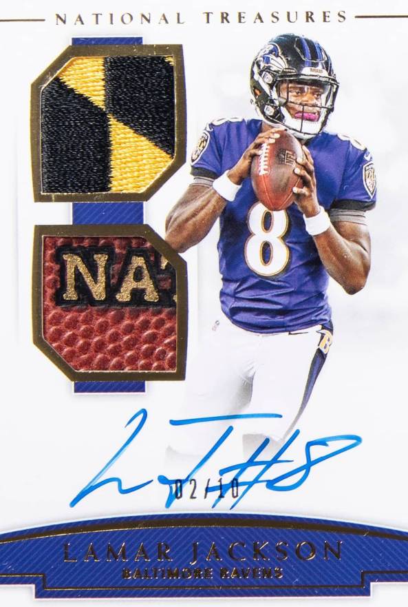 2018 Panini National Treasures Rookie NFL Gear Signature Combos Lamar Jackson #LJ Football Card