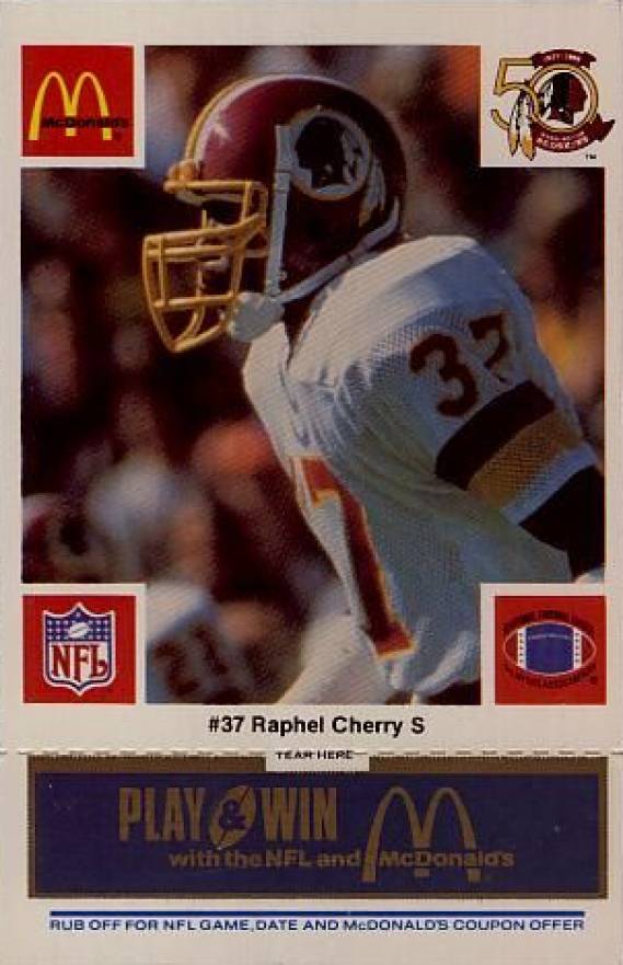 1986 McDonald's Redskins Raphel Cherry #37 Football Card