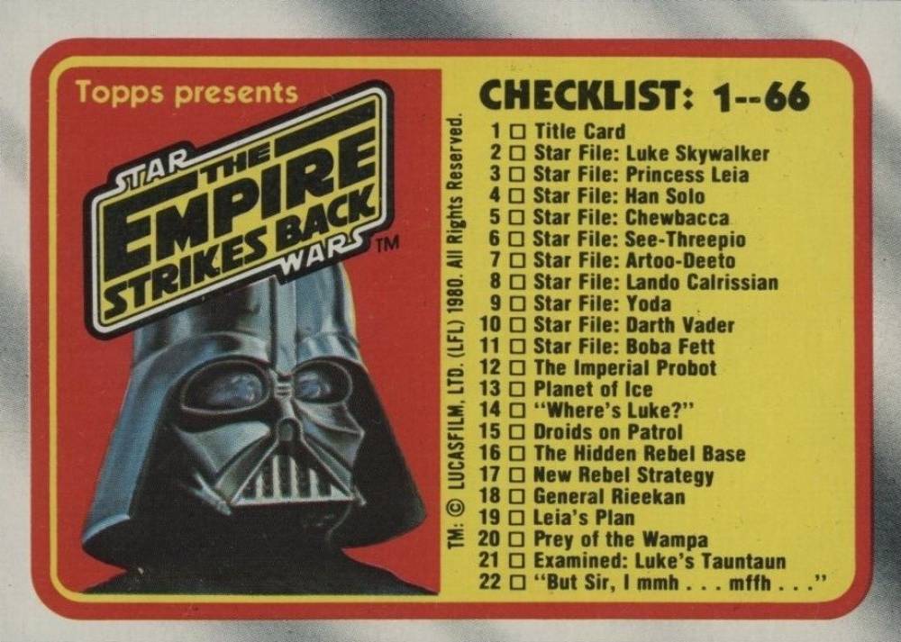 1980 Star Wars Empire Strikes Back Checklist 1-66 #131 Non-Sports Card