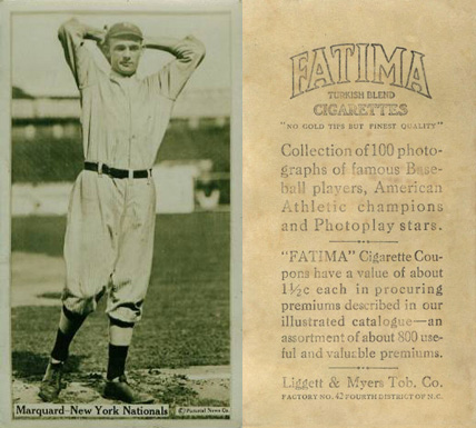 1914 Fatima Player Cards Rube Marquard # Baseball Card