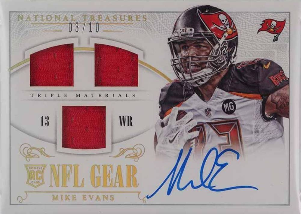 2014 Panini National Treasures Rookie NFL Gear Triple Materials Signatures Mike Evans #RGSME Football Card