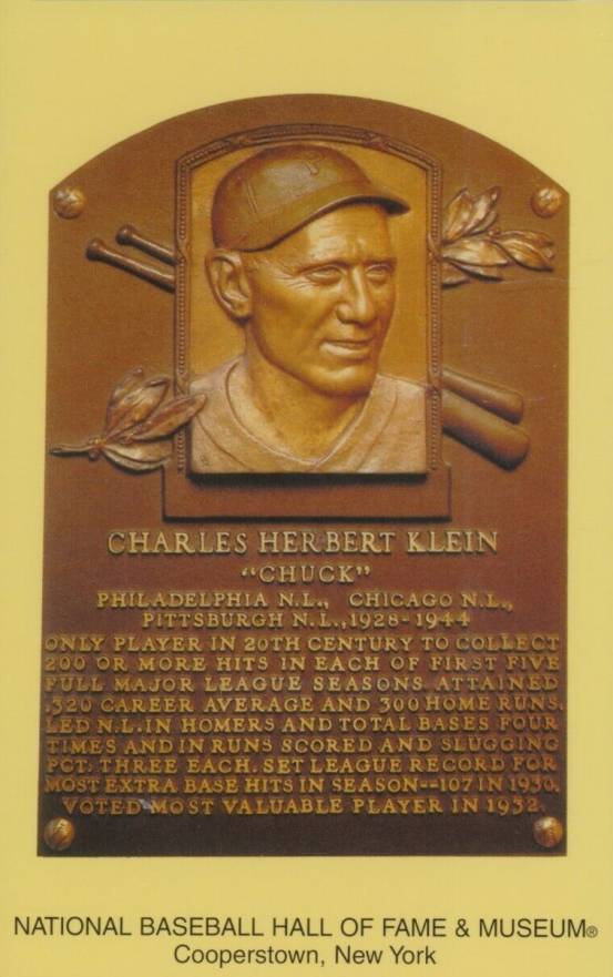 1964 DATE Hall of Fame Yellow Plaque Postcard Chuck Klein # Baseball Card