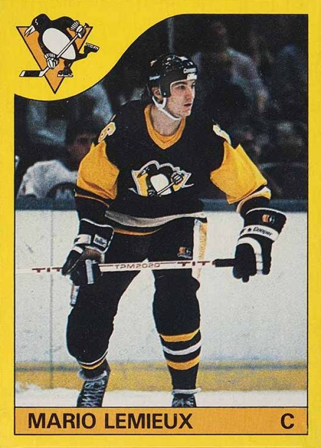 1985 Topps Box Bottoms-Hand Cut Mario Lemieux #I Hockey Card