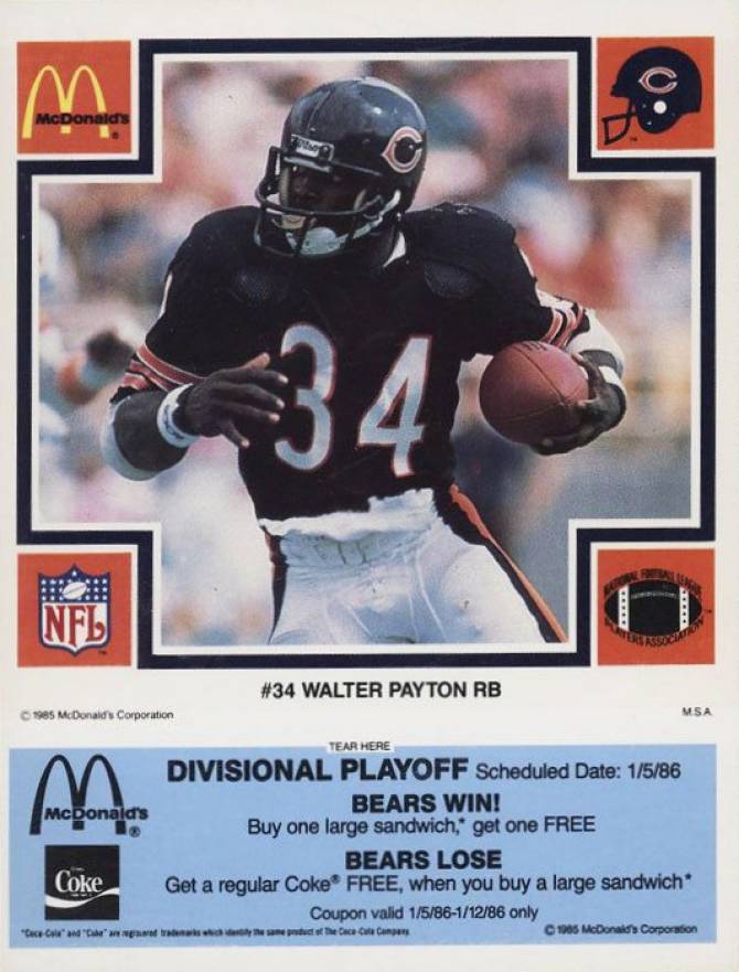 1985 McDonald's Bears Walter Payton #34 Football Card