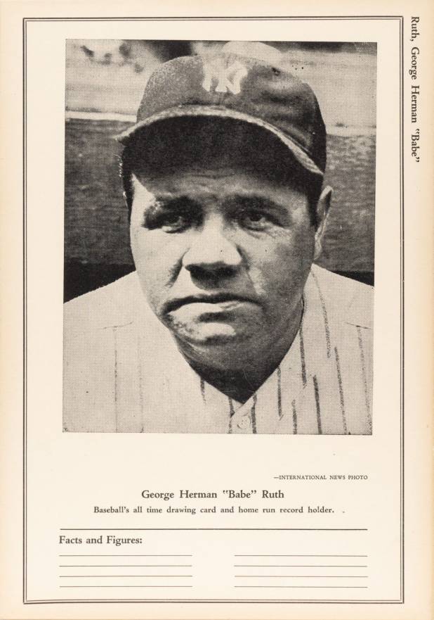 1946 Sports Exchange All-Star Picture File Babe Ruth # Baseball Card