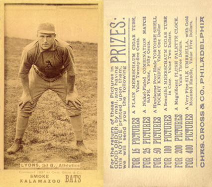 1887 Kalamazoo Bats Lyons, 3d B., Athletics # Baseball Card