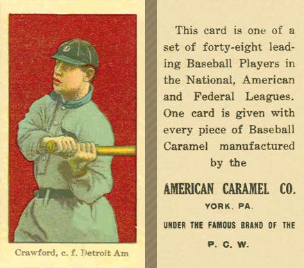 1915 American Caramel Crawford, c.f. Detroit Americans # Baseball Card