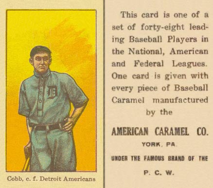 1915 American Caramel Cobb, c.f. Detroit Americans # Baseball Card