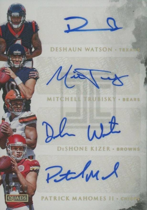 2017 Panini Impeccable Inkpeccable Quads Autograph Deshaun Watson/DeShone Kizer/Mitchell Trubisky/Patrick Mahomes II #DMDP Football Card