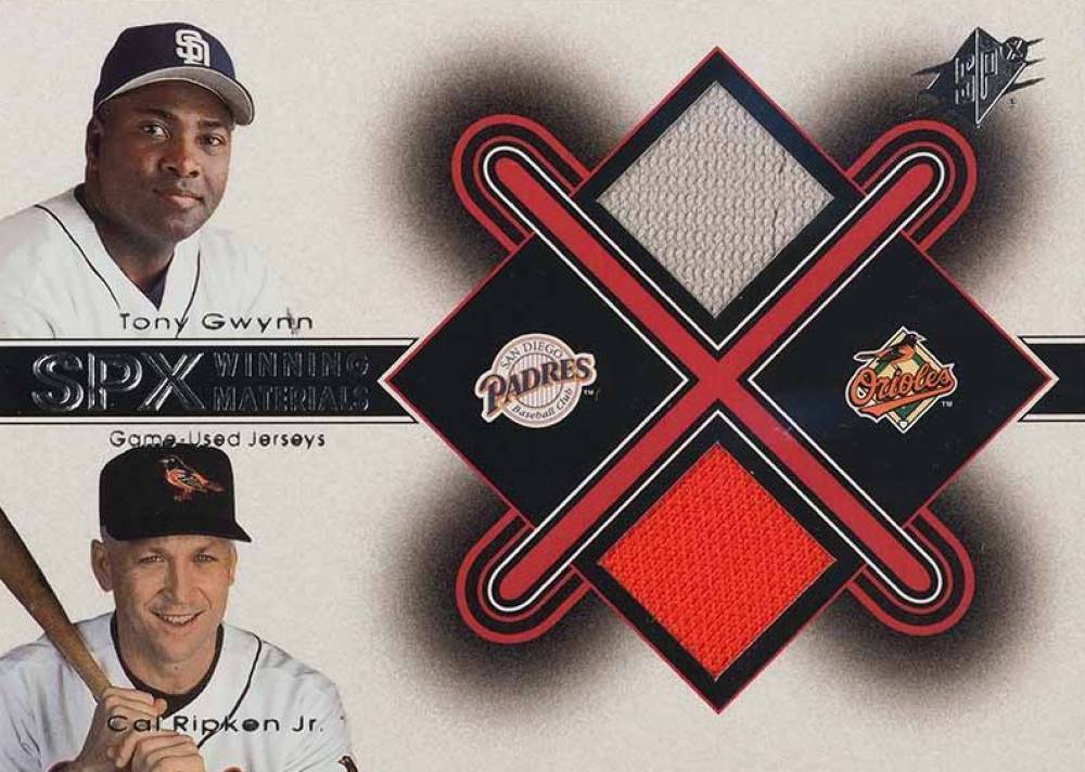 2001 SPx Winning Materials Jersey Combos Cal Ripken Jr./Tony Gwynn #TG-CR Baseball Card