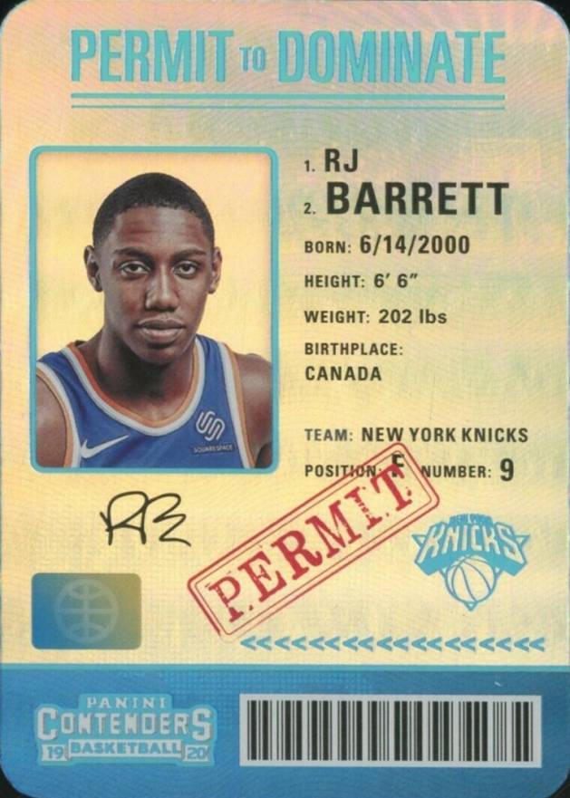 2019 Panini Contenders Permit to Dominate RJ Barrett #18 Basketball Card