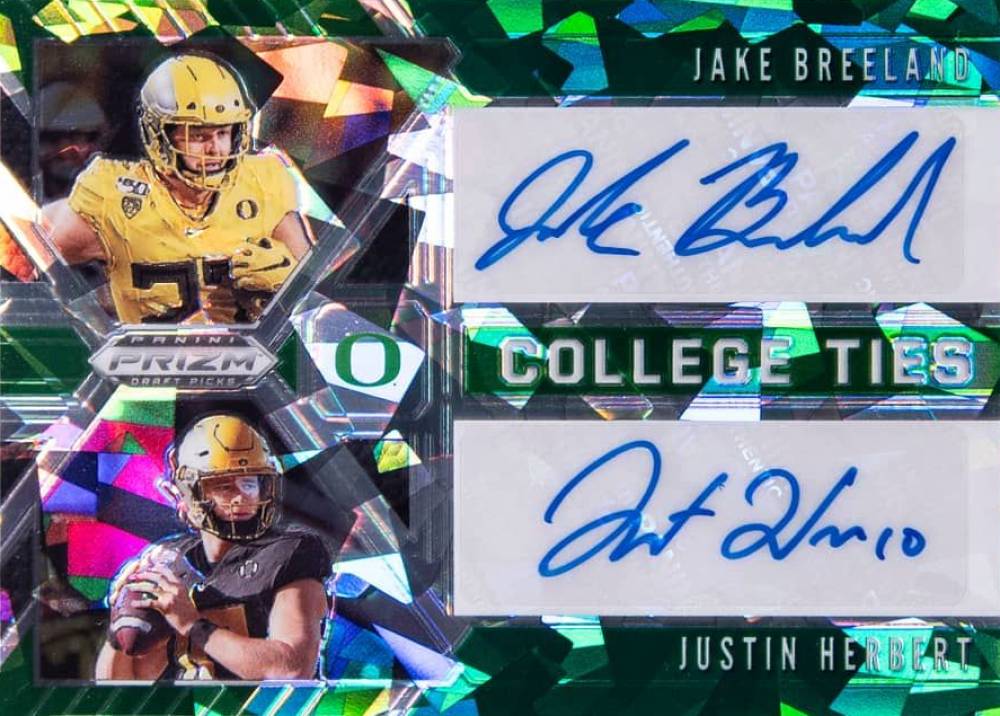 2020 Panini Prizm Draft Picks College Ties Autographs Jake Breeland/Justin Herbert #JJ Football Card