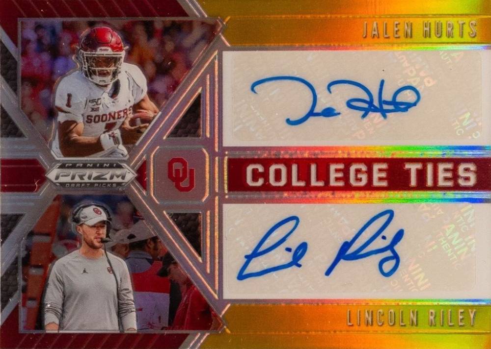 2020 Panini Prizm Draft Picks College Ties Autographs Jalen Hurts/Lincoln Riley #JL Football Card