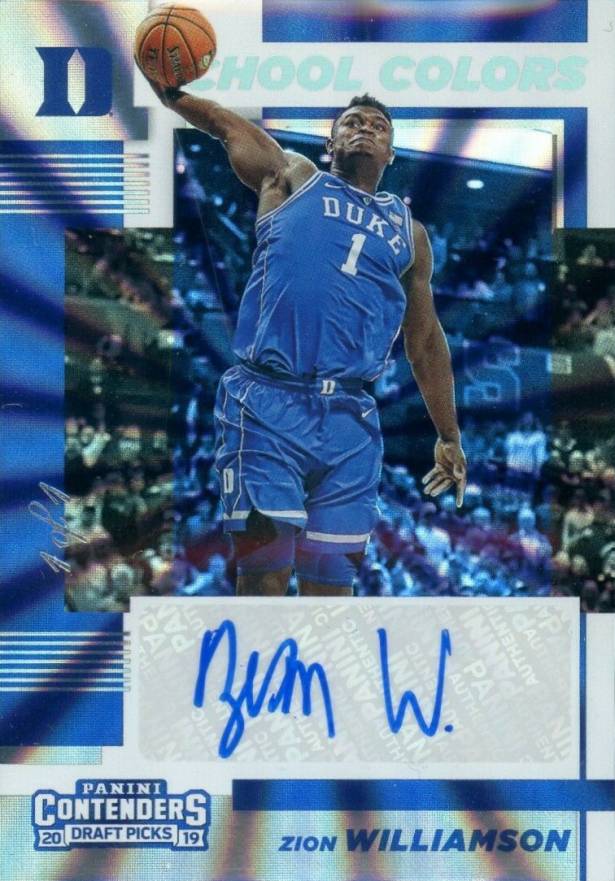 2019 Panini Contenders Draft Picks School Colors Signatures Zion Williamson #1 Basketball Card