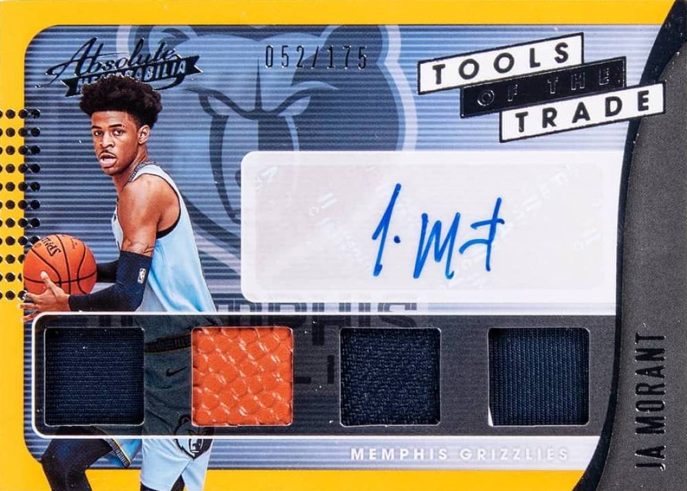 2019 Panini Absolute Memorabilia Tools Of The Trade Four Swatch Signatures Ja Morant #JMT Basketball Card