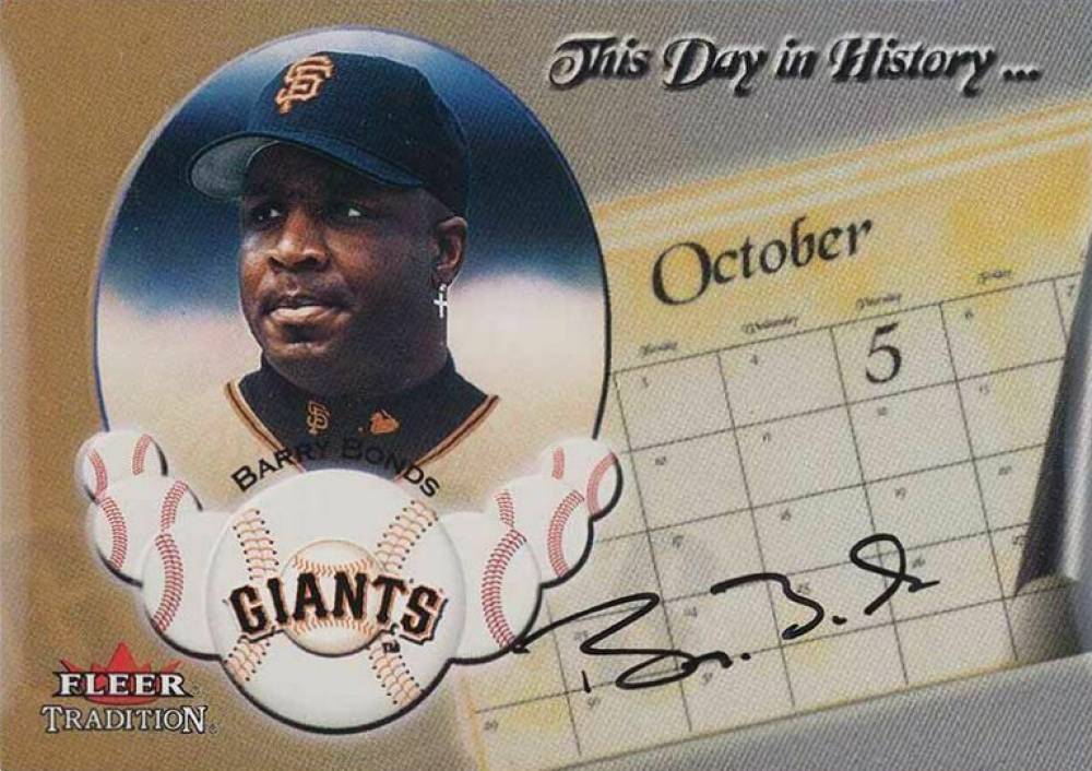 2002 Fleer Tradition This Day in History Barry Bonds # Baseball Card
