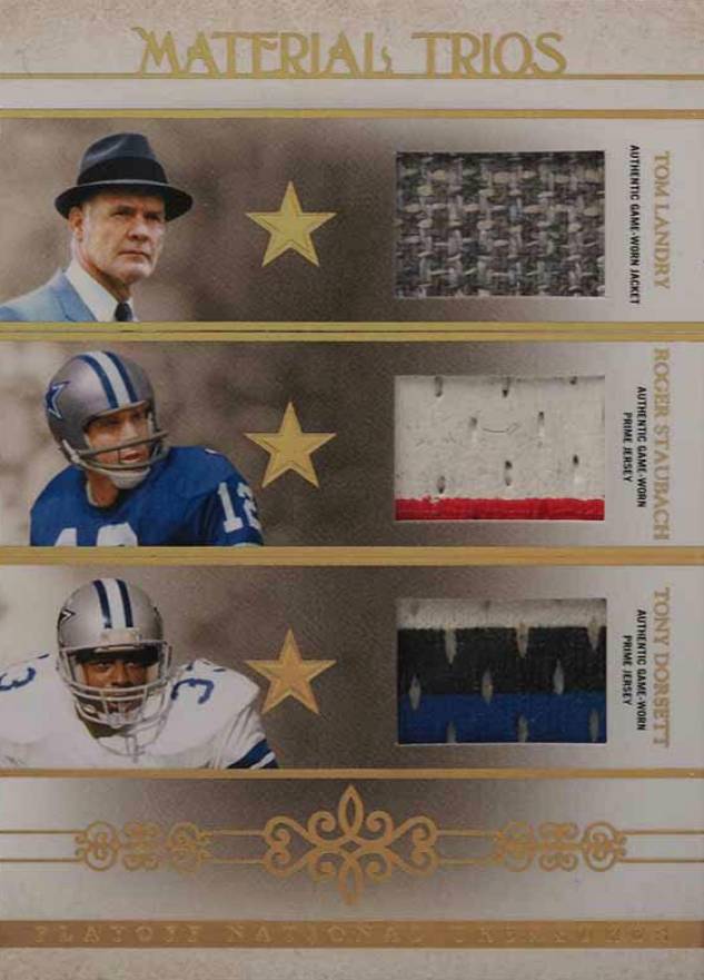 2007 Playoff National Treasures Material Trios Tom Landry/Roger Staubach/Tony Dorsett #TLRSTD Football Card