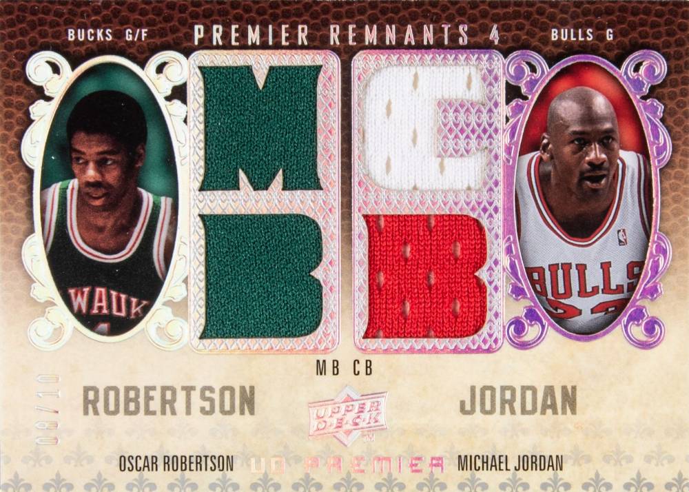 2008 Upper Deck Premier Premier Remnants Quad Michael Jordan/Oscar Robertson #PR4JR Basketball Card