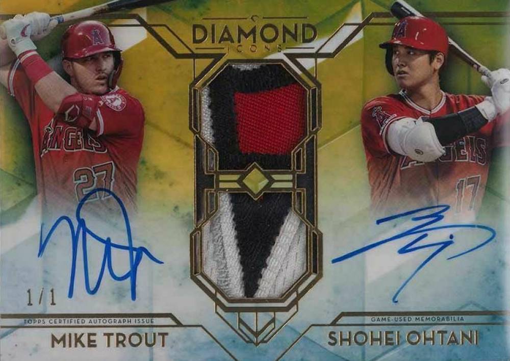 2020 Topps Diamond Icons Dual-Player Autographed Relics Mike Trout/Shohei Ohtani #TO Baseball Card