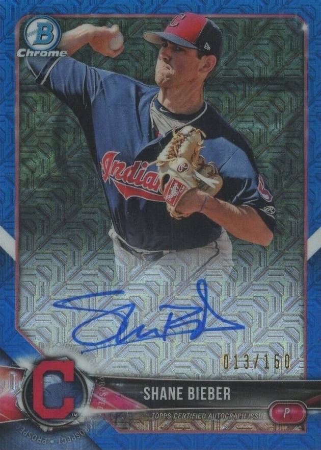 2018 Bowman Chrome Prospects Autographs Shane Bieber #BCPASB Baseball Card