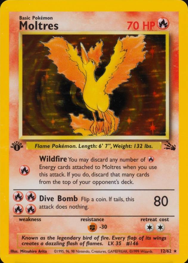 1999 Pokemon Fossil Moltres-Holo #12 TCG Card