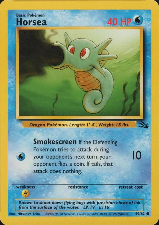 1999 Pokemon Fossil Horsea #49 TCG Card