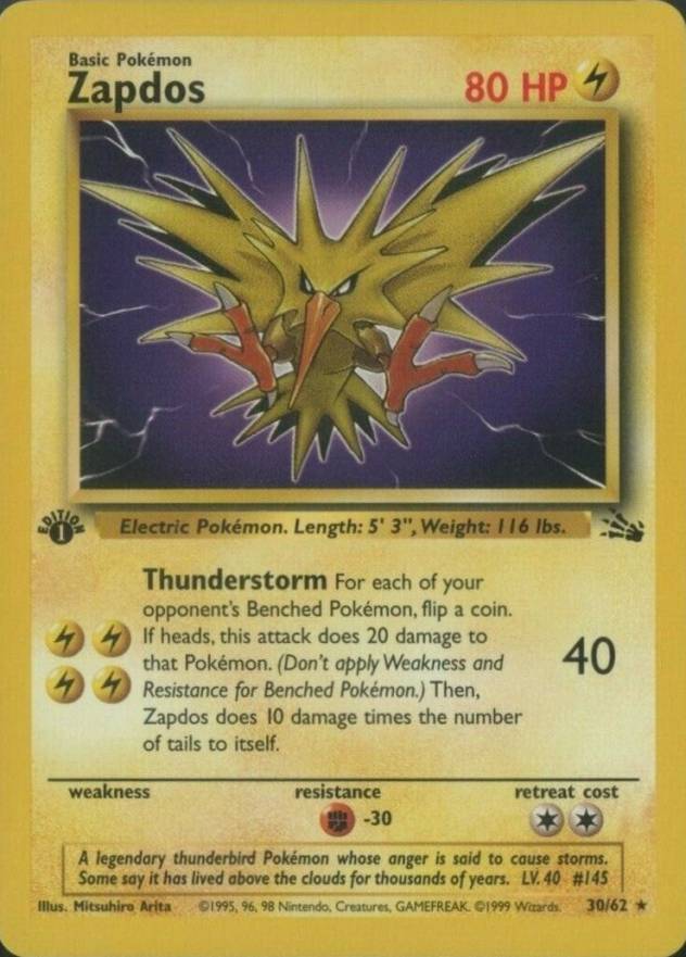 1999 Pokemon Fossil Zapdos #30 TCG Card