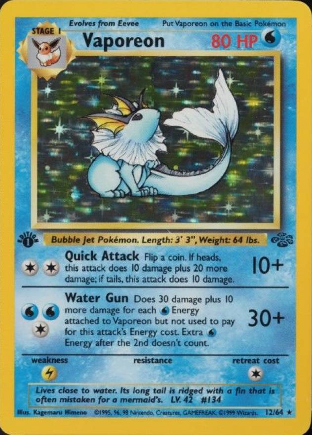 1999 Pokemon Jungle Vaporeon-Holo #12 TCG Card