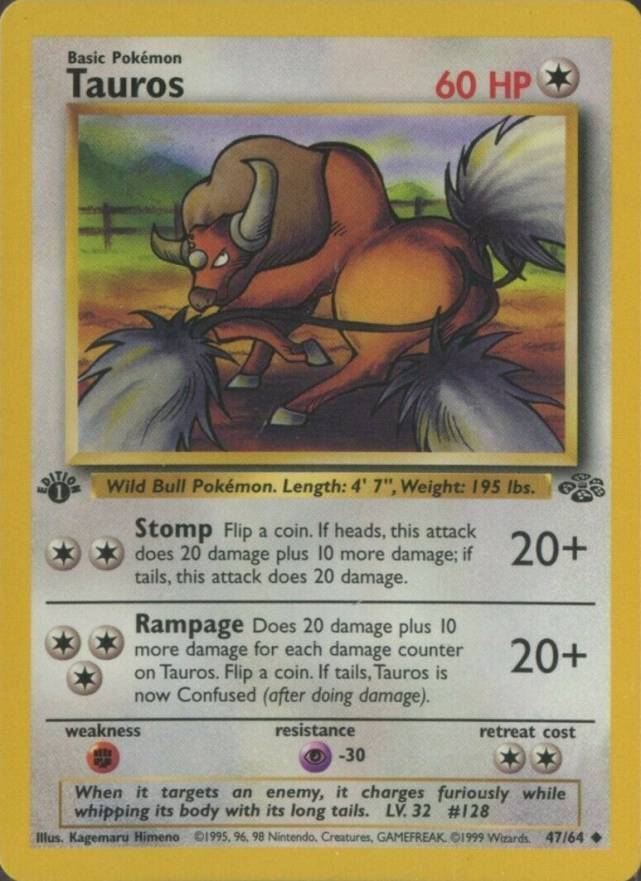 1999 Pokemon Jungle Tauros #47 TCG Card