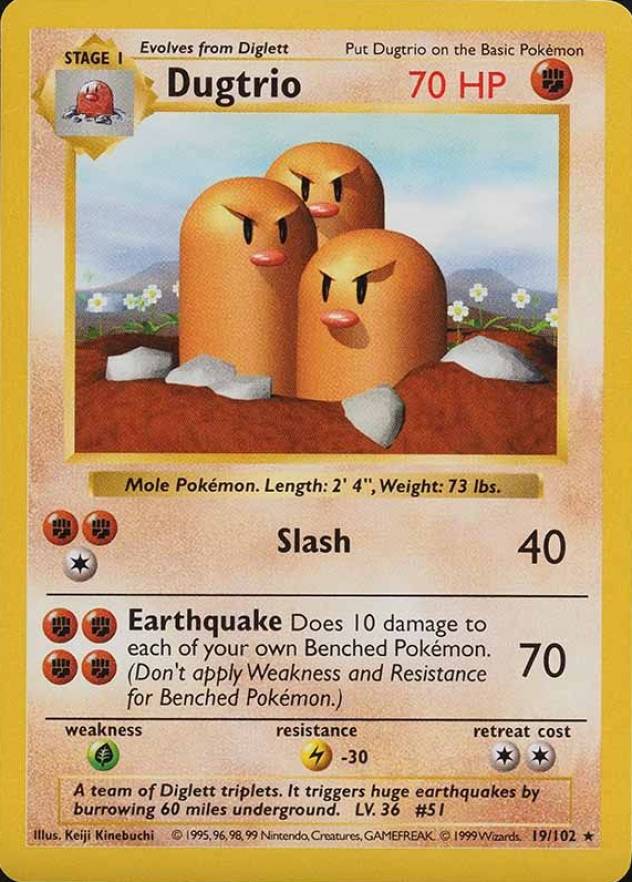 1999 Pokemon Game Dugtrio #19 TCG Card