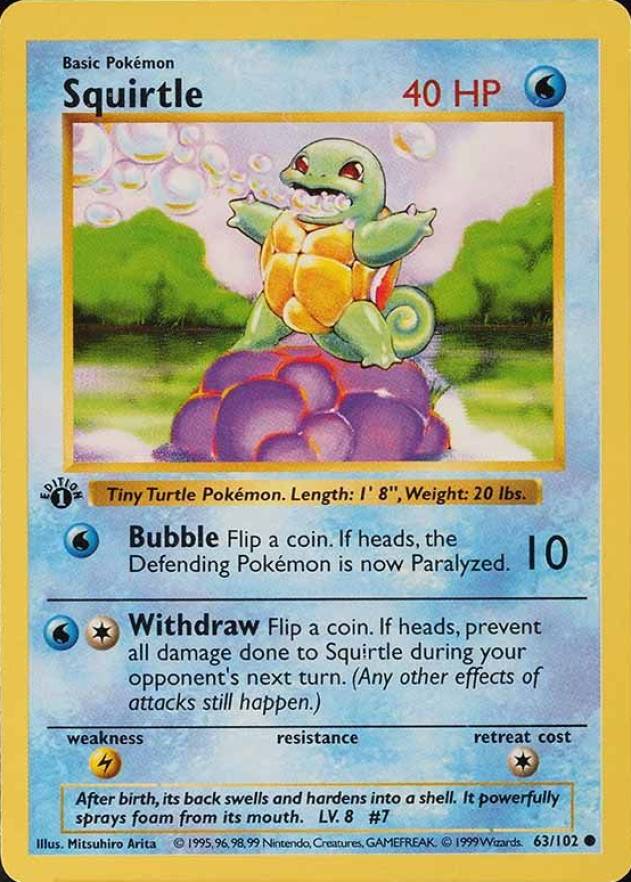 1999 Pokemon Game Squirtle #63 TCG Card