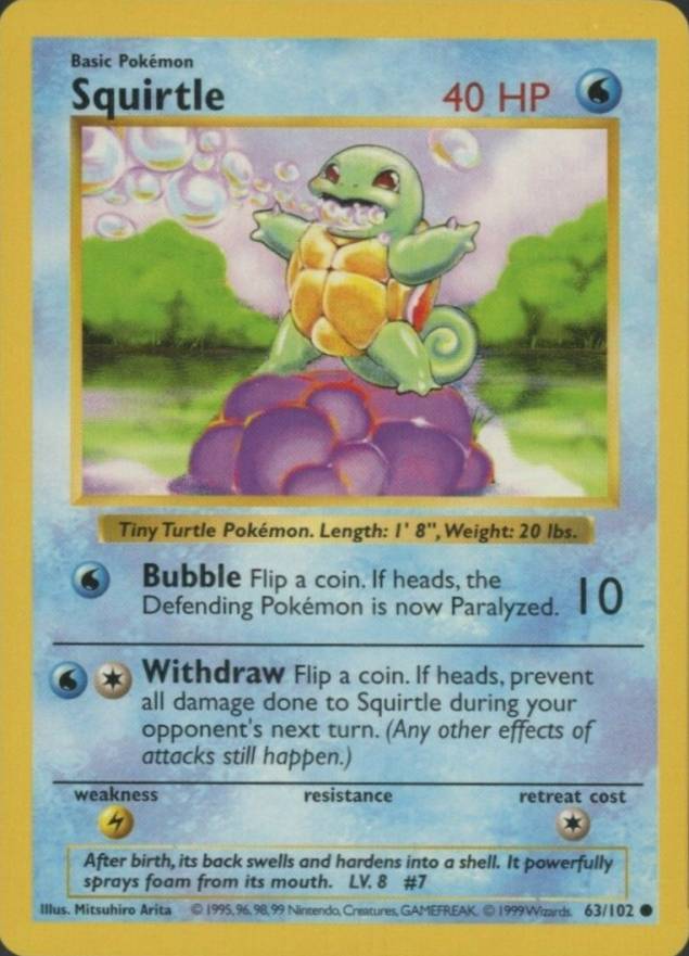 1999 Pokemon Game Squirtle #63 TCG Card